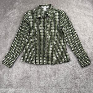 Dressbarn Green Black Concentric Circle Pattern Long Sleeve Blouse Size S MCM